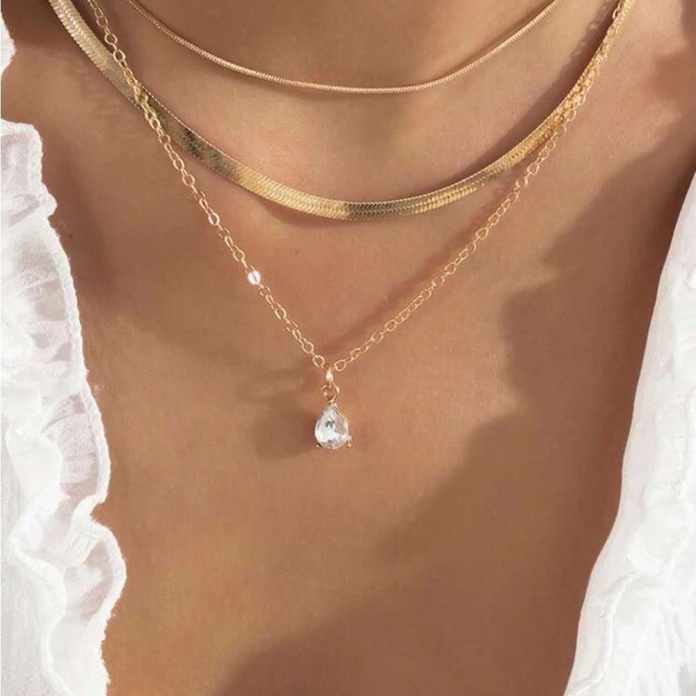 New rhinestone water drop charm three piece set